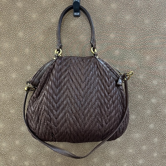 🔥🔥🔥 Coach Madison Lindsey Chevron Quilted Brown Satchel Shoulder Bag - Picture 4 of 16
